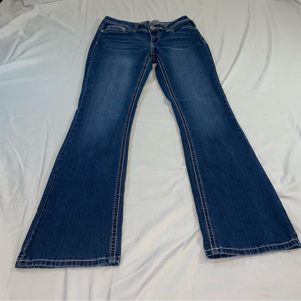 ND Weekend Womens Bootcut Jeans Blue Embroidered Flap Pocket Size 10 Stretch